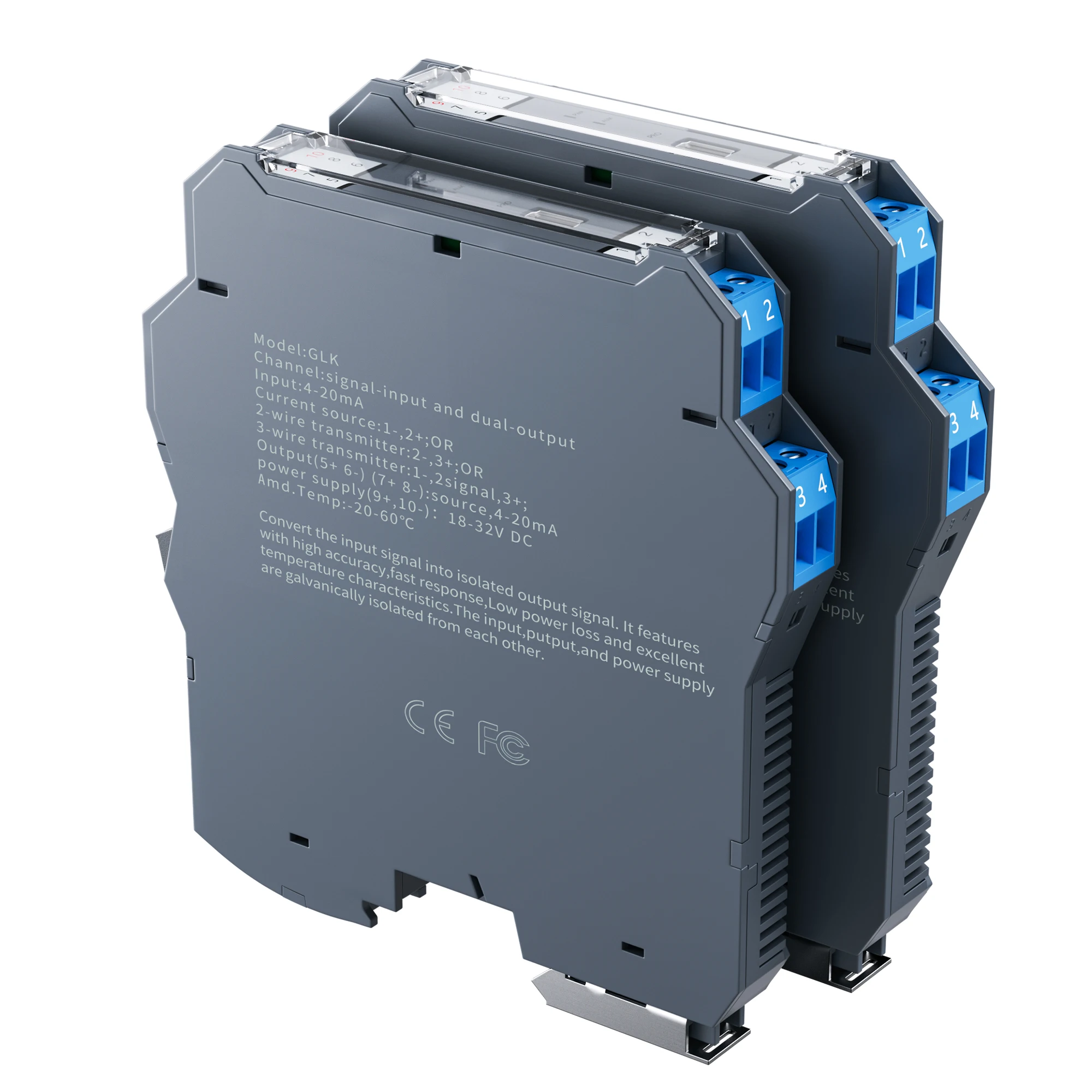 Linearity tinggi 4-20mA 0-10mA untuk 0-5v 0-10v Isolator sinyal 1 In 2 Out DC24V 35mm DIN rel tegangan konverter sinyal arus