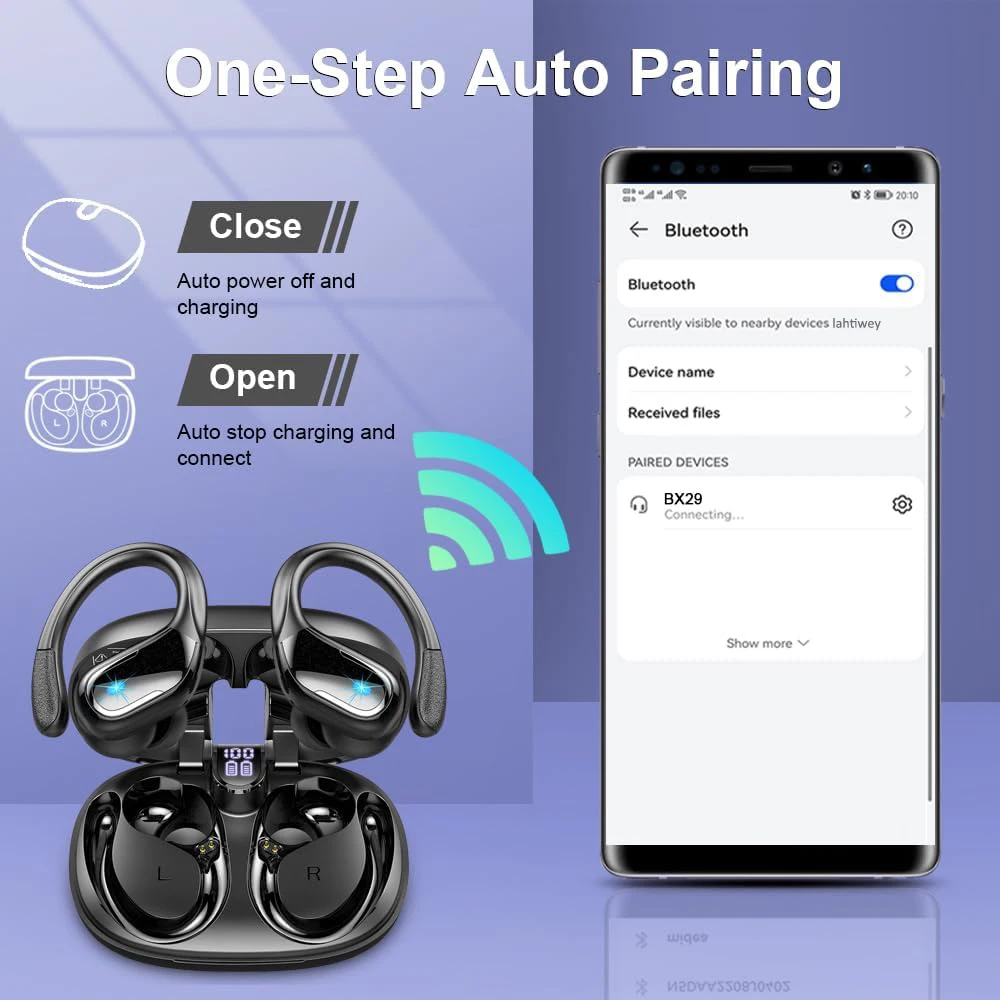 หูฟังไร้สายแบบสปอร์ต, หูฟังบลูทูธ 5.4 เวลาเล่น 75 ชม. พร้อมไมโครโฟนตัดเสียงรบกวน HD ENC, หูฟังบลูทูธกันน้ํา
