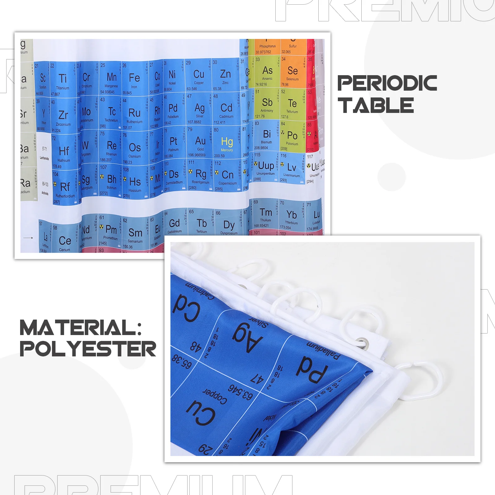 

Periodic Table Shower Curtain Large Waterproof Polyester Chemistry Bath Curtain Bathroom Educational Backdrop Bathroom Supply