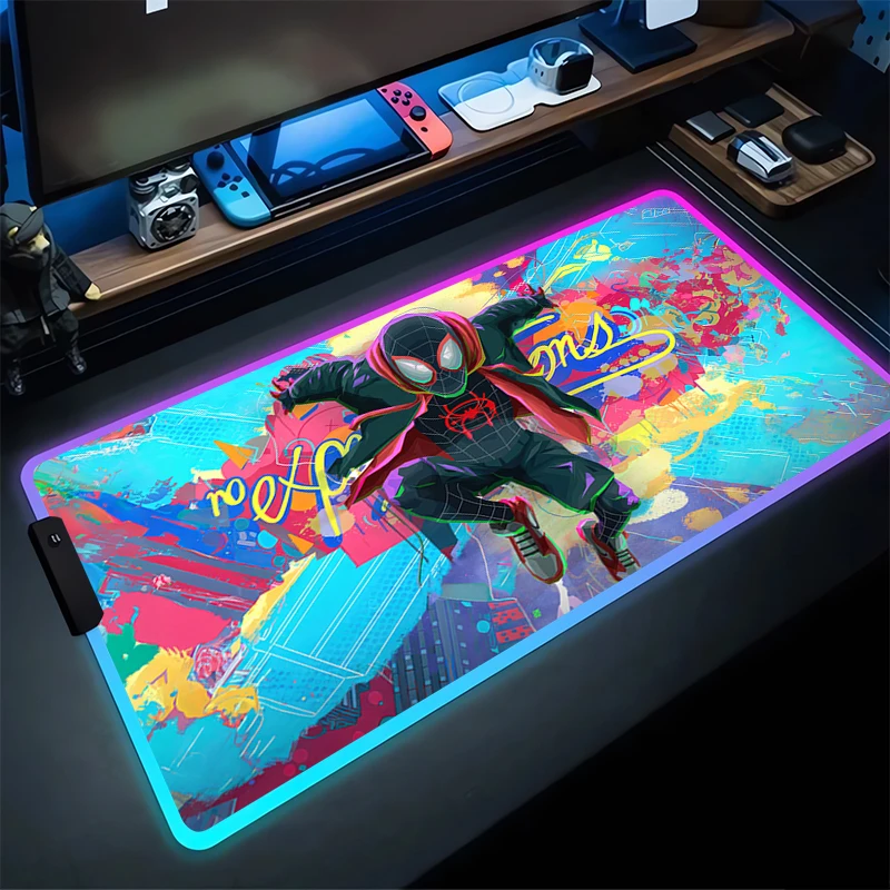 

LED Spider-Man Mouse Pad Laptop Marvel Colorful Keyboard Rug Large Gaming Extend Desk Mat RGB Computer Cool Anime Gamer Mousepad