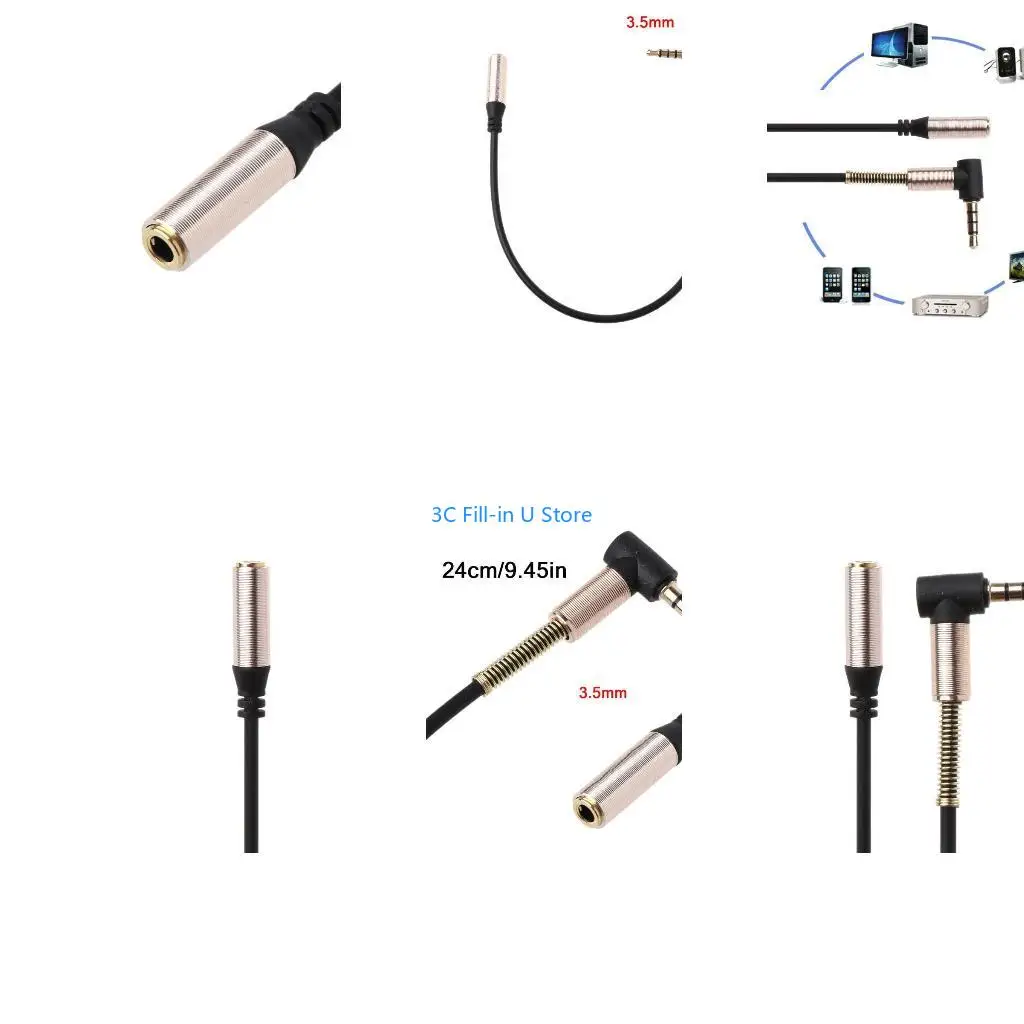 G8TA 24cm 90 Degree Single Elbow 3.5mm Extension Cable For PC Speaker Headsets