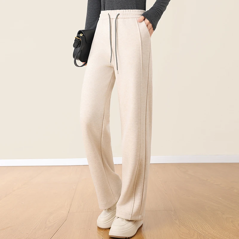 Pantalon taille moyenne à jambes larges pour femmes, automne hiver, à la mode, polyvalent, décontracté, Version étroite