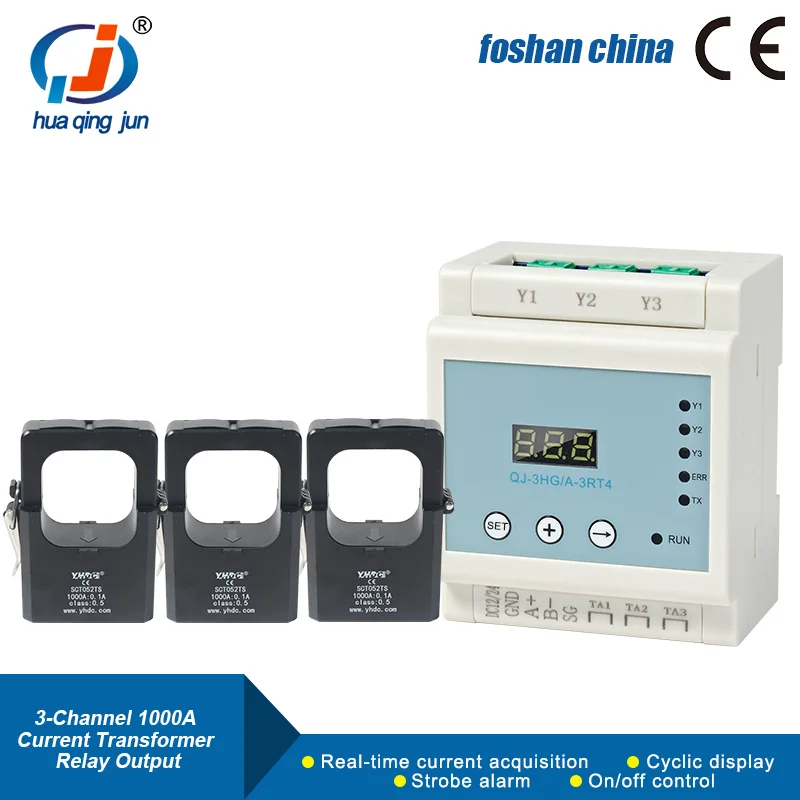 Factory 3-channel RS485 Current Transformer Detection 1000A Acquisition Relay Output Early Warning On/Off Control Instrument