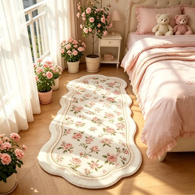Girly Style Carpets for Living Room Pink Flowers Bedroom Decor Carpet Fluffy Soft Irregular Bedside Rug Home Thicken Floor Mat