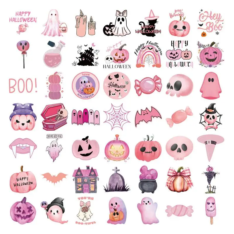 Halloween Stickers Pre-Cut Pumpkins Bat Ghosts Spider Web Cartoon 50PCS Halloween Sticker Decoration Waterproof Sticker Sheets
