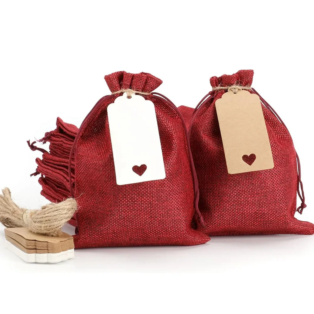 

30pcs Valentine's Day Burlap Gift Bags with Drawstring & Tags Reusable Linen Sacks for Wedding Favors Party Pouches DIY Crafts