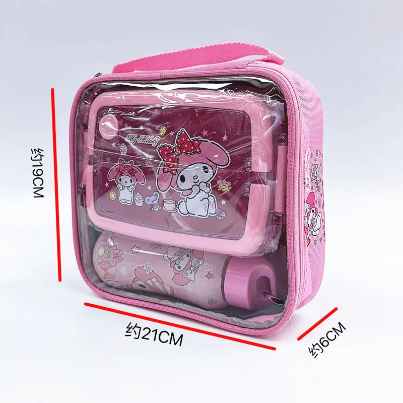 Sanrio Anime Lunch Box Set Hello Kitty Divided Lunch Box Kettle Set Exquisite Packaging Student Portable Insulated Lunch Box