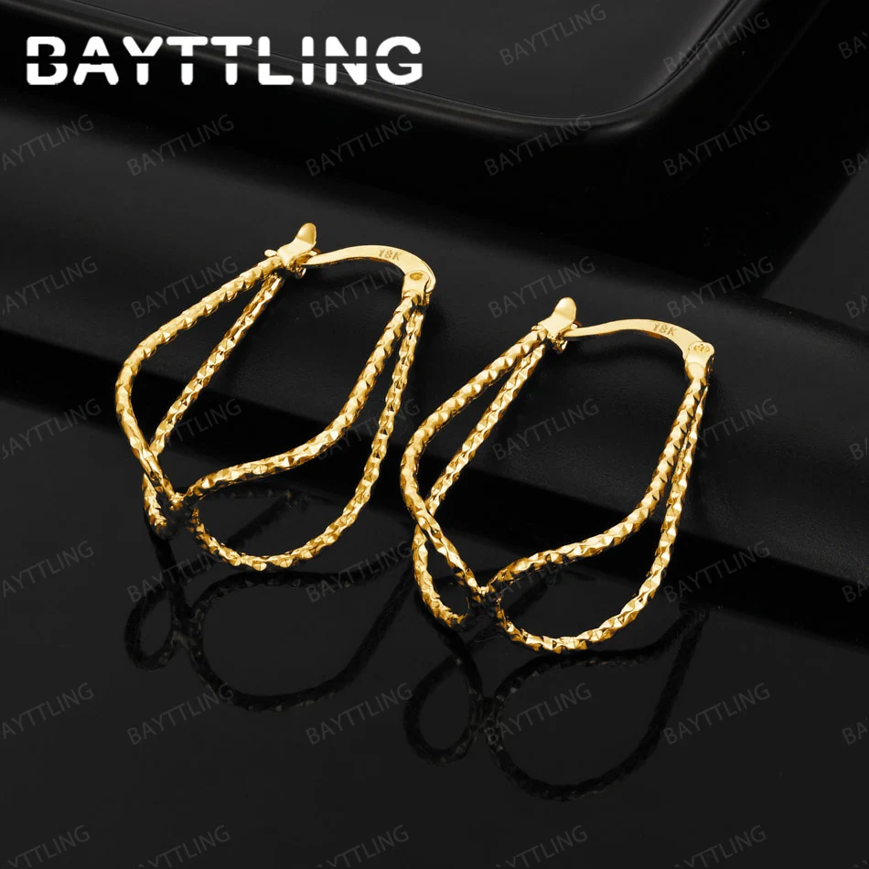 

Fashion 925 Sterling Silver 18K Gold 27mm Geometric Hoop Earrings for Women Wedding Jewelry Accessories Gift