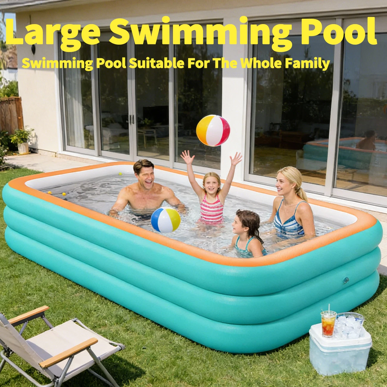 Der aufblasbare Familienpool ist langlebig und dickwandig, geeignet für große Schwimmbecken für Garten- und Rasenpartys.