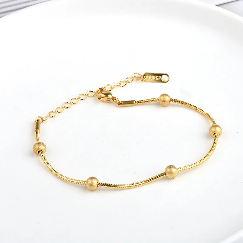 New Gold bead Snake Bone Chain Necklace Bracelet Set for Women Stainless Steel Gold Plated Color Charm Personality Accessories image 5