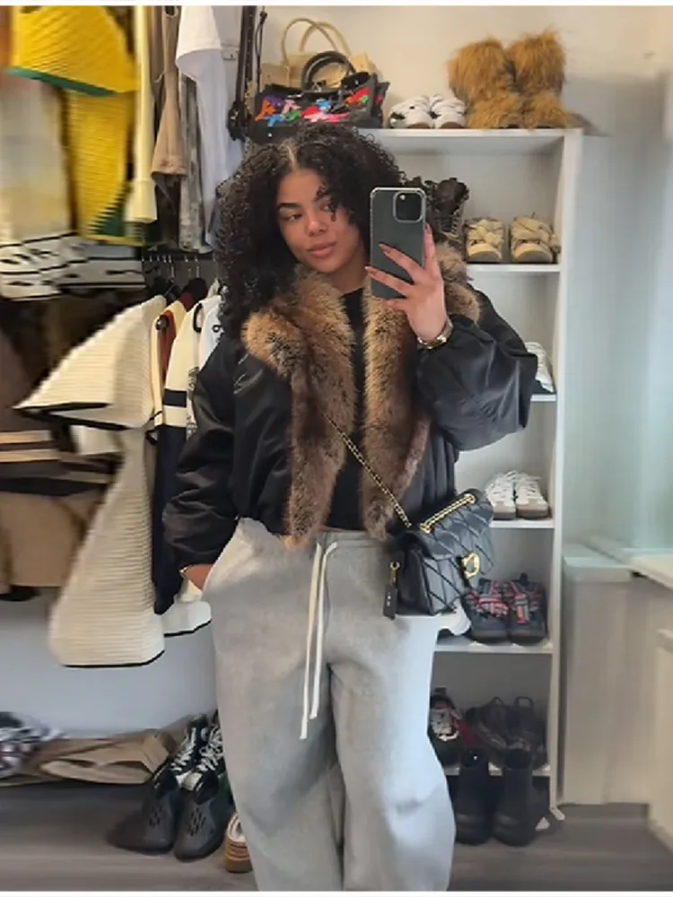 Abrigo Vintage de algodón de piel sintética para mujer, chaqueta negra holgada cálida informal elegante de manga larga, ropa de calle diaria a la moda para invierno 2025