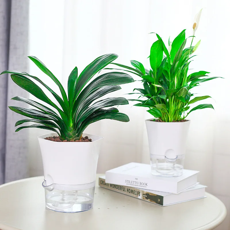 insFengtu Cultivation Flower Pot with Visible Water Level, Automatic Water Absorption, Lazy Pot, White, Breathable, Easy to Main