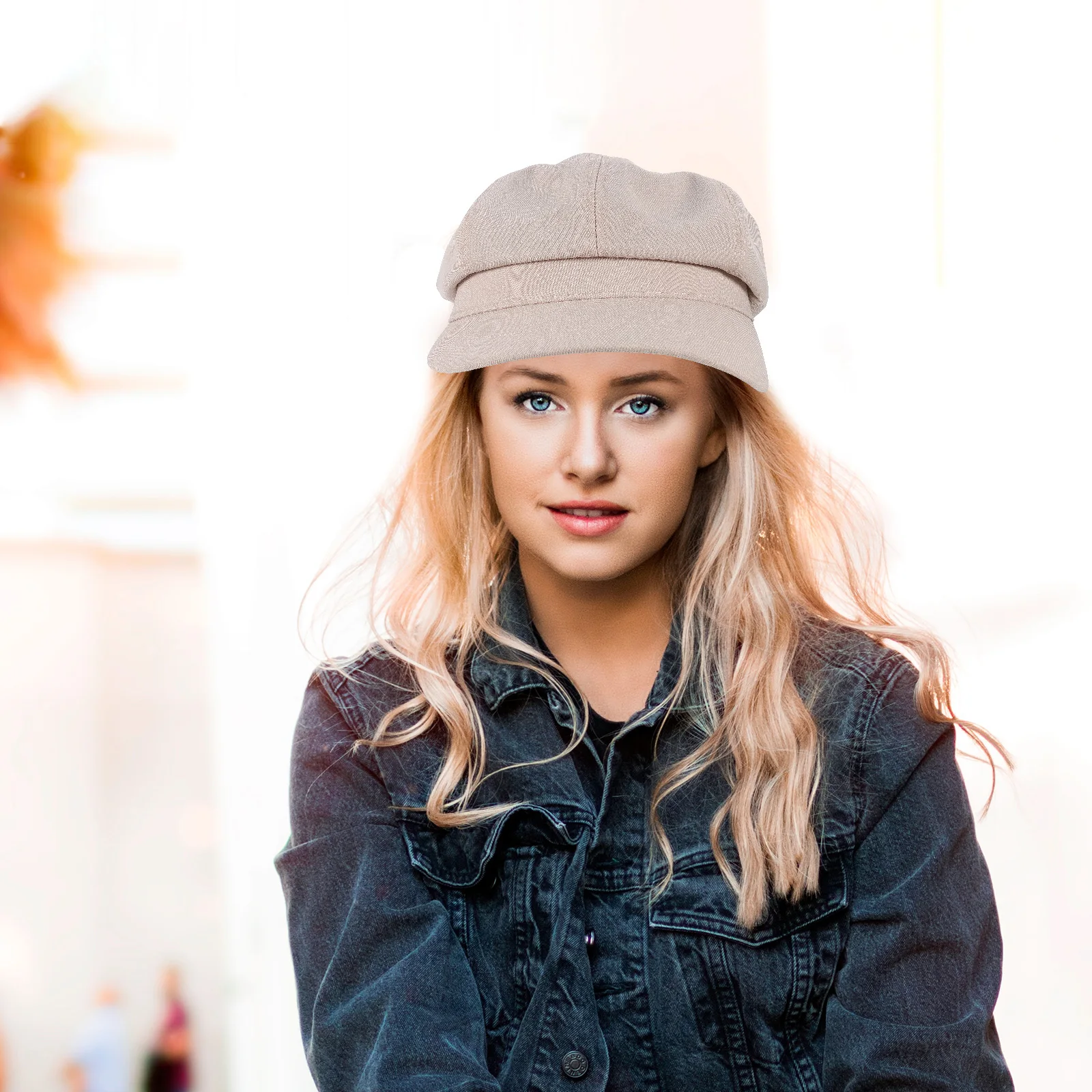 

Vintage Beret Retro Hat for Women Beige Girls Wear Pure Color Classic Design British Octagonal Shape Cotton