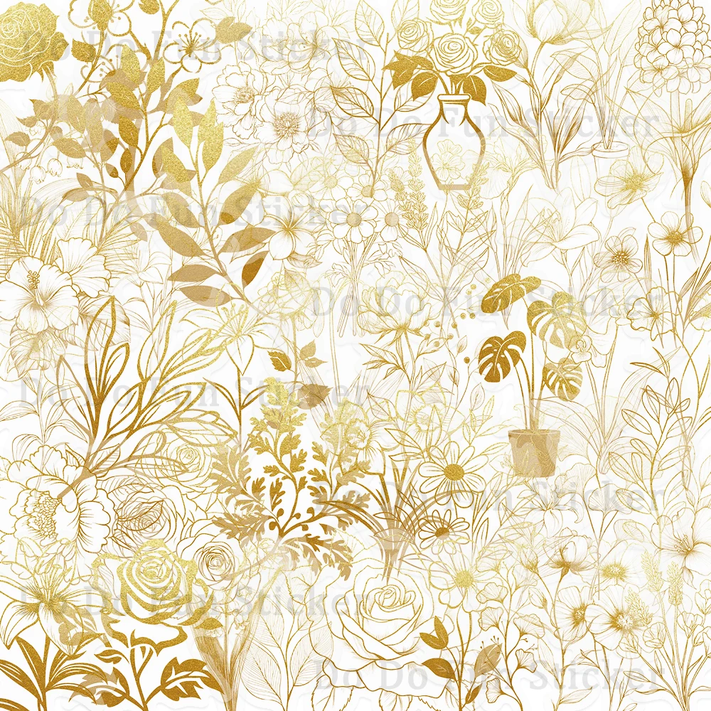 50 قطعة جميلة ورومانسية الذهب نبات زهرة PET ملصق الديكور الإبداعي سجل القصاصات كوب ماء جراب هاتف الغيتار ملصق يدوي الصنع