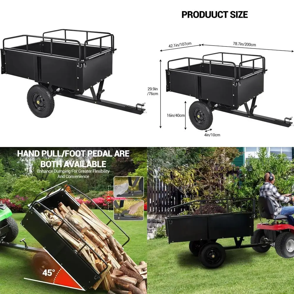 

sturdy steel yard trailer with dump, 17 cubic feet, 750 lbs capacity