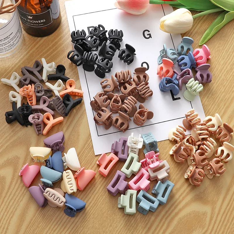 10Pcs/set Simple Frosted Small Hair Claws Girls Cute Solid Color Acrylic Hairpin High horsetail clamp headwear Hair accessories