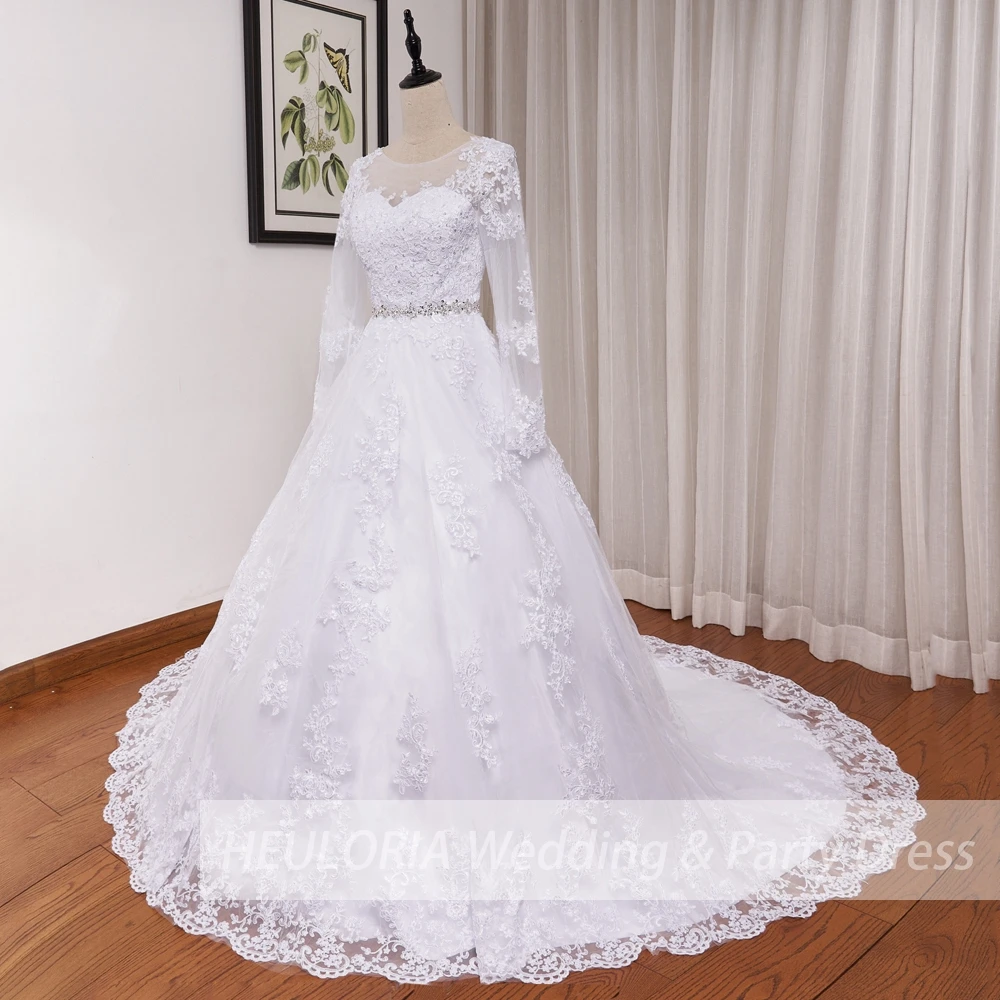 Princess Ball Gown Wedding Dress long sleeve bride dress V neck plus size robe de mariee Lace beading Wedding Bridal Gown