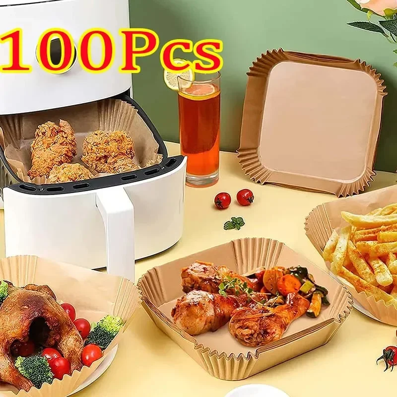 50/100pcs Square Airfryer Papers Non-Stick  Disposable Paper Large Air Fryer Disposable Food Householdr Kitchen Oil Absorbing