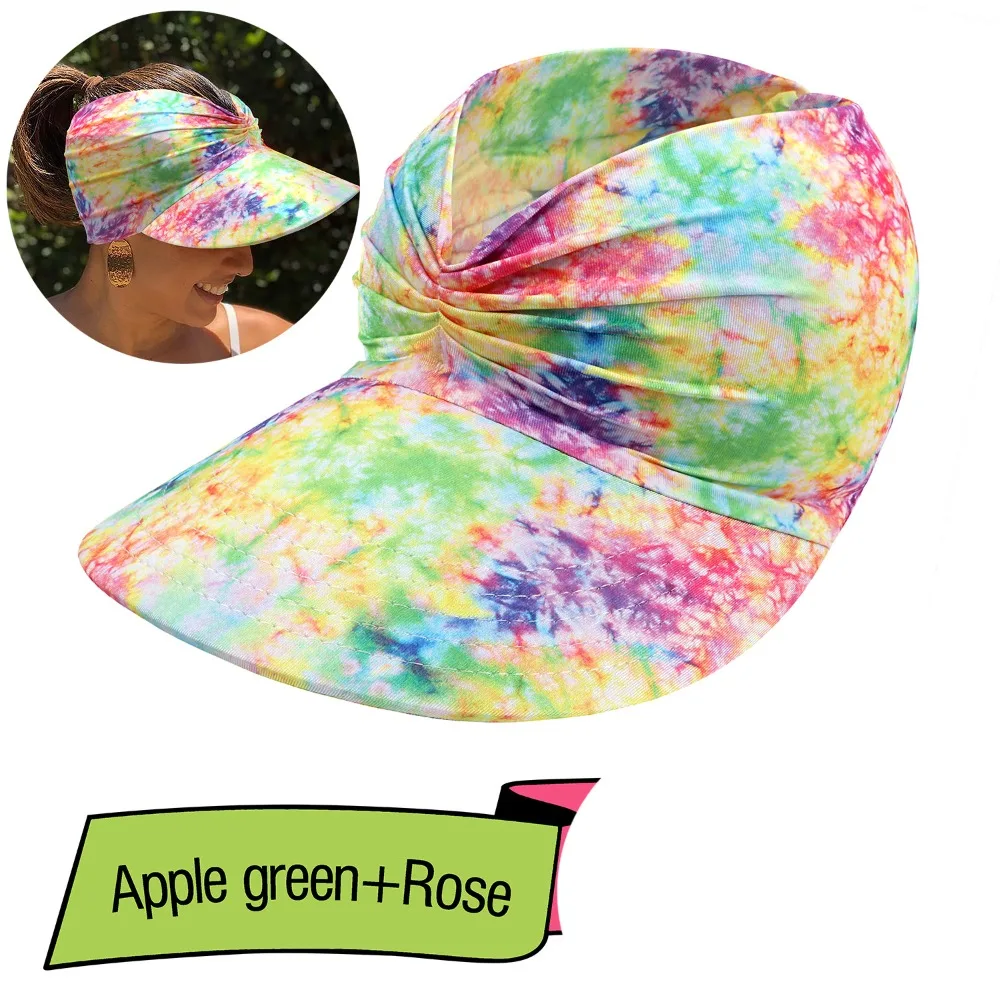 New Anti-UV Summer Visors Hat Empty Top Flora Printing Empty Top Hat Wide Large Brim Breathable Sunshade Cap Woman
