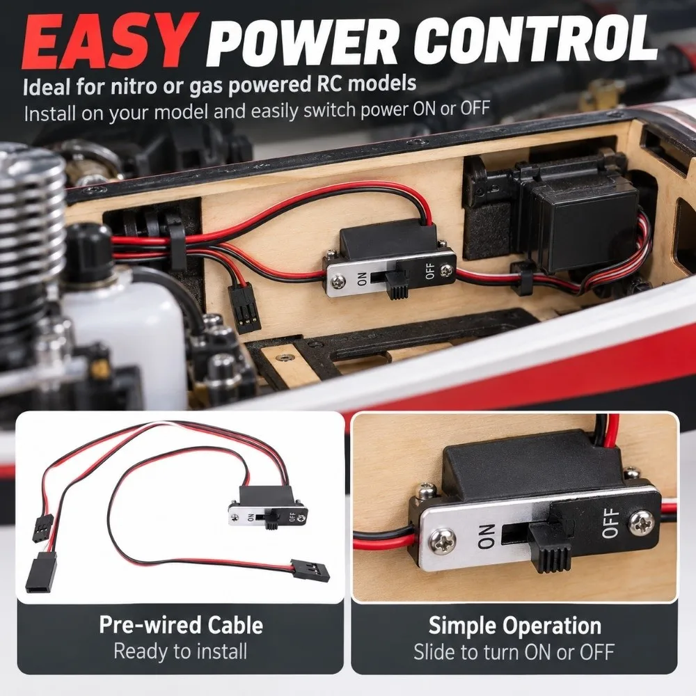 Black Red White JR Connector Plastic 250mm Medium Aluminum Shell Switch Heavy Duty RC Aluminum Power Switch For RC Airplane