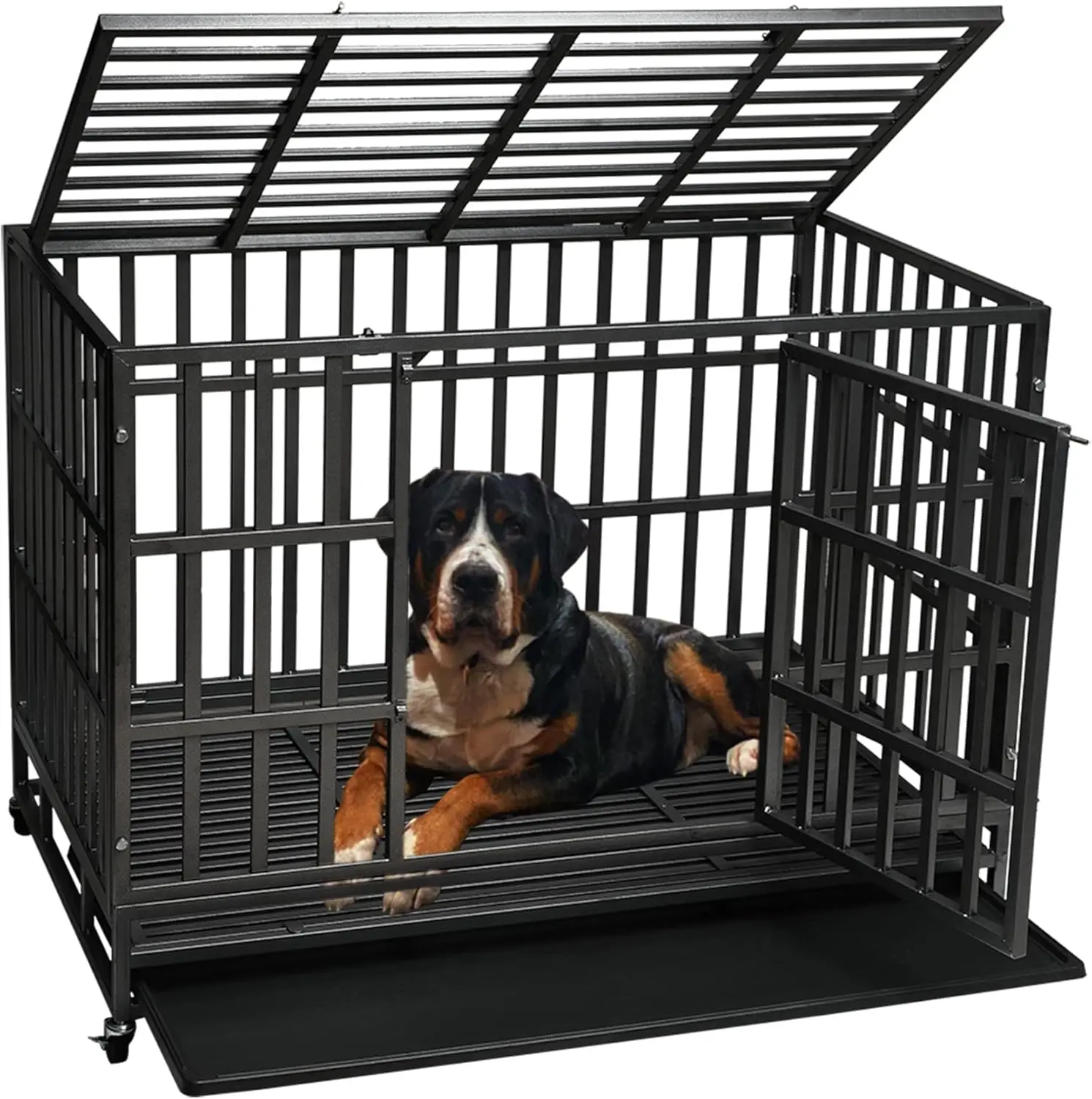 

48" Heavy Duty Dog Kennel Crate Cage for Large Dog Breeds, Pet Playpen with Metal Frame and Removable Tray,