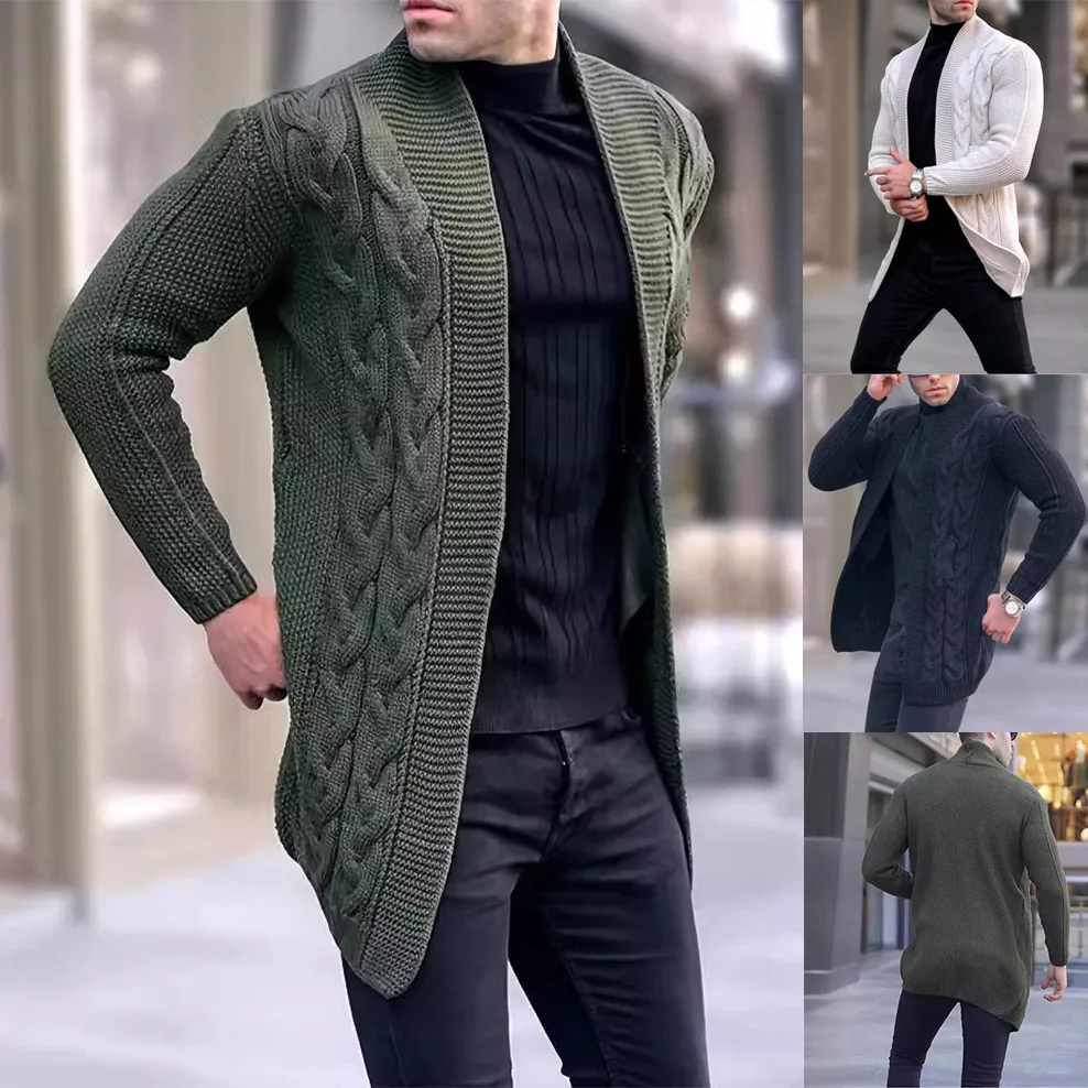 

Men Cardigan Sweater Knitted Coat Casual Vintage Knitwear Stretch Stand Collar Outerwear 2025 Autumn Winter Daily Knit Jacket