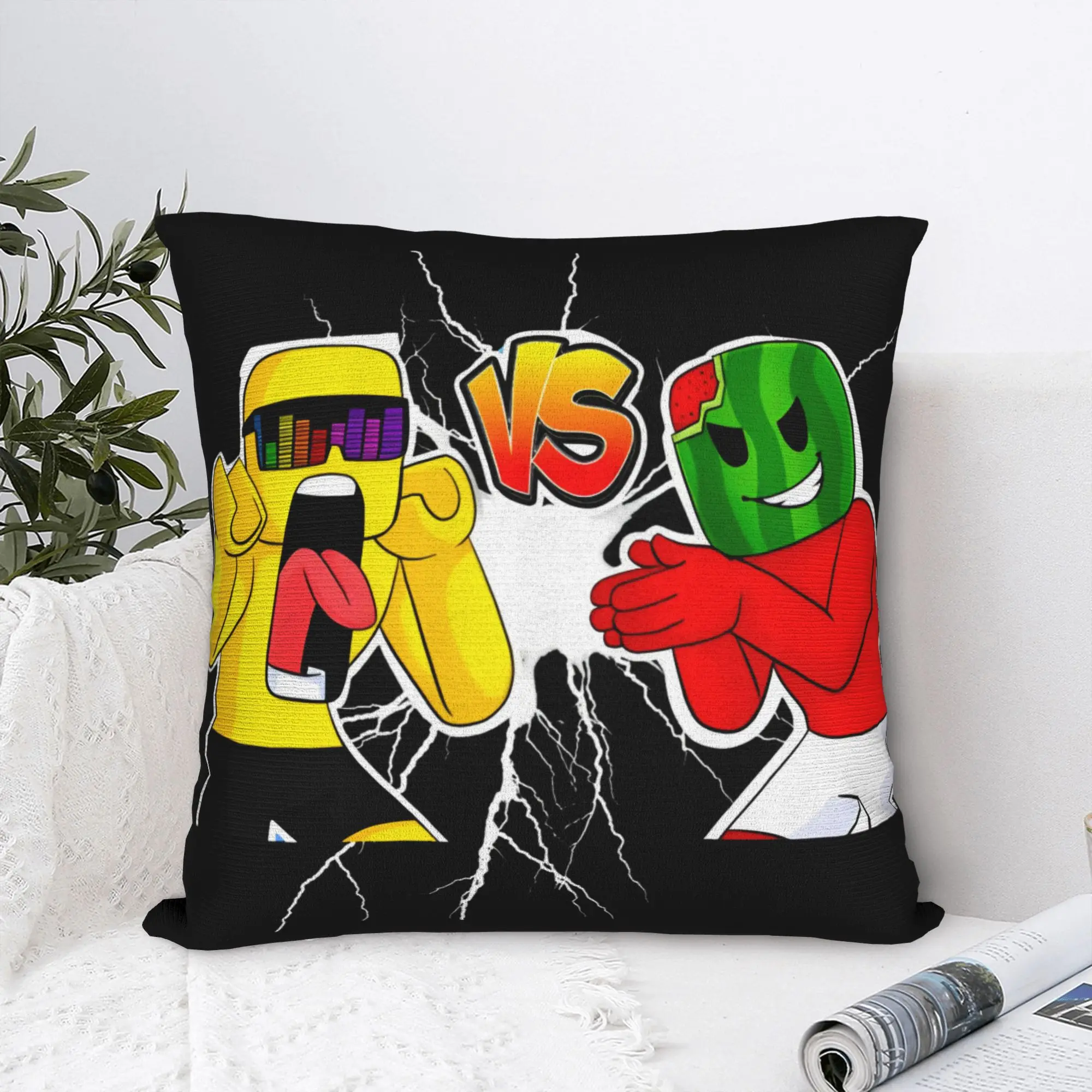 Sunny VS Melon Lightning Battle Cartoon Art Pillowcases  Retro Trendy Pillow Case For Sofa Car Home Decor Graphic Pillow Cover