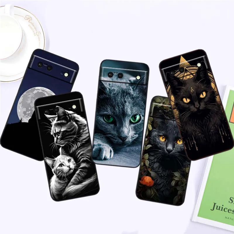 เคสโทรศัพท์ลายการ์ตูนแมวสีดำ สำหรับ Google Pixel 10 9a 9 8A 8 7 7A 6 6A Pro XL 2024 5G สีดำ วัสดุ TPU ซิลิโคนนิ่ม