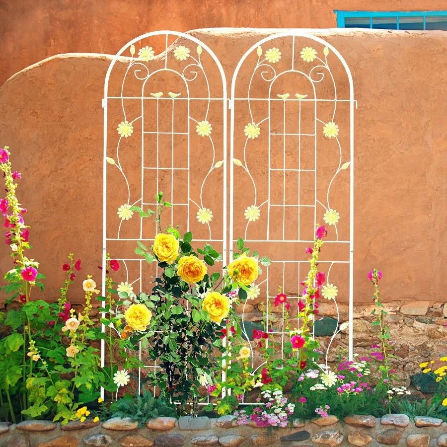 2 pacotes de treliça de jardim de metal 71 x 19,7 treliça à prova de ferrugem para plantas de escalada suporte de flores ao ar livre creme branco