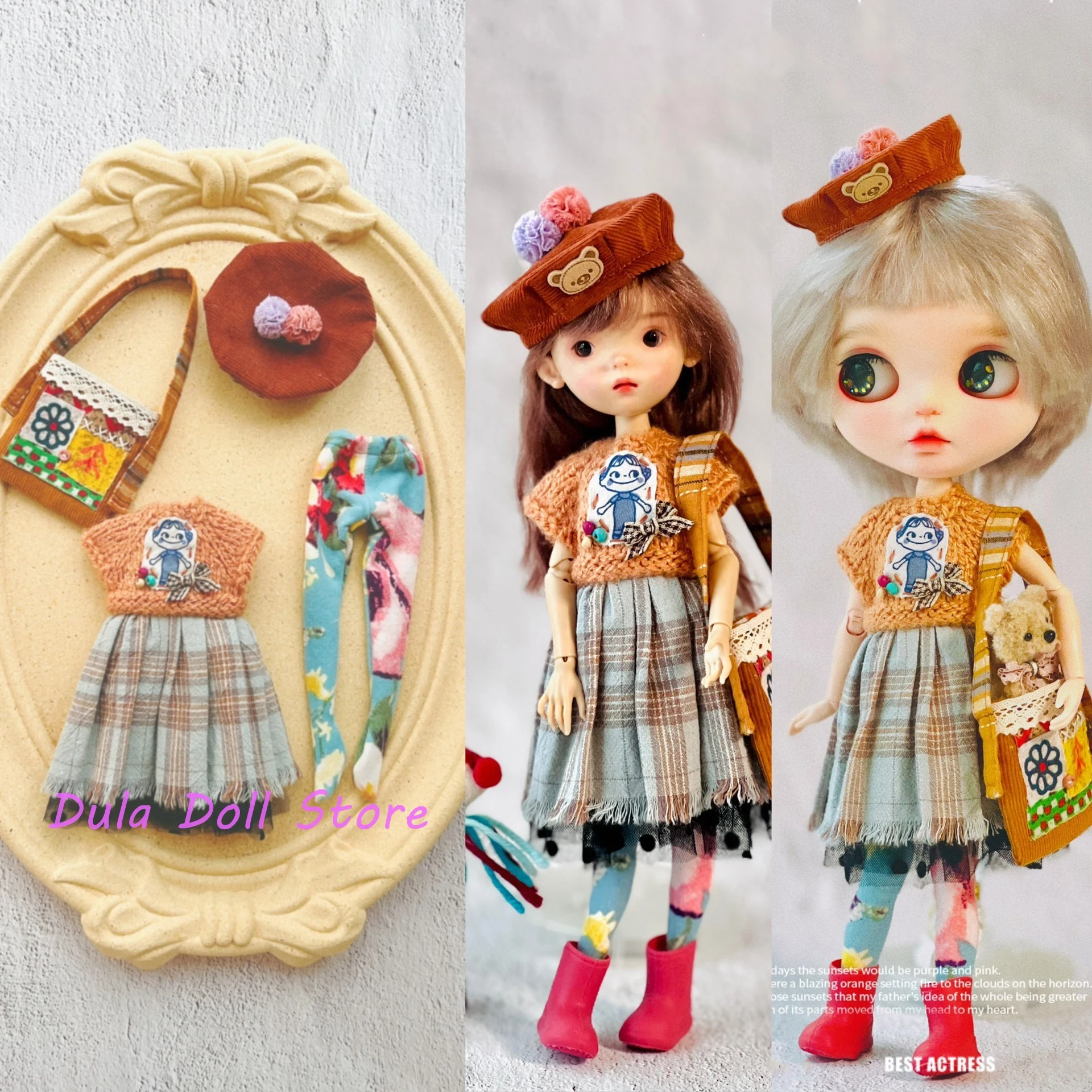 

Dula Doll Clothes Autumn outfit: a set of base layer leggings and hat for Blythe ob24 ob22 ICY JerryB 1/6 Doll Accessories