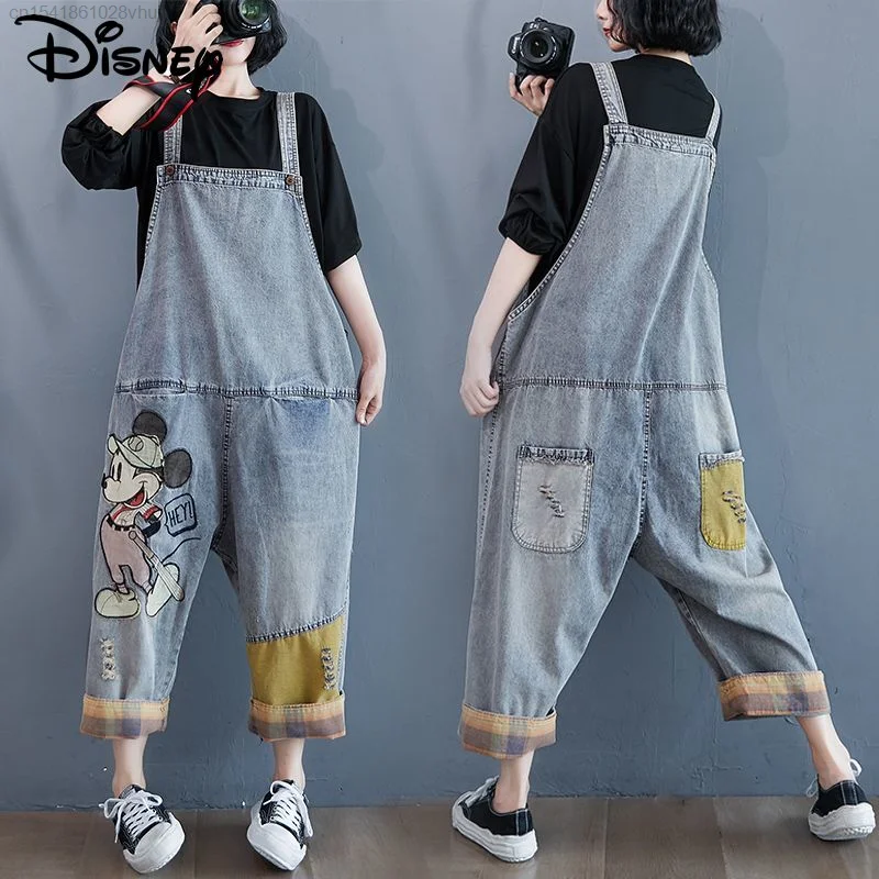 Disney-monos vaqueros holgados de Mickey Mouse para mujer, monos Vintage de pierna ancha larga, pantalones de talla grande, Outwears, traje de salto, estilo Y2k