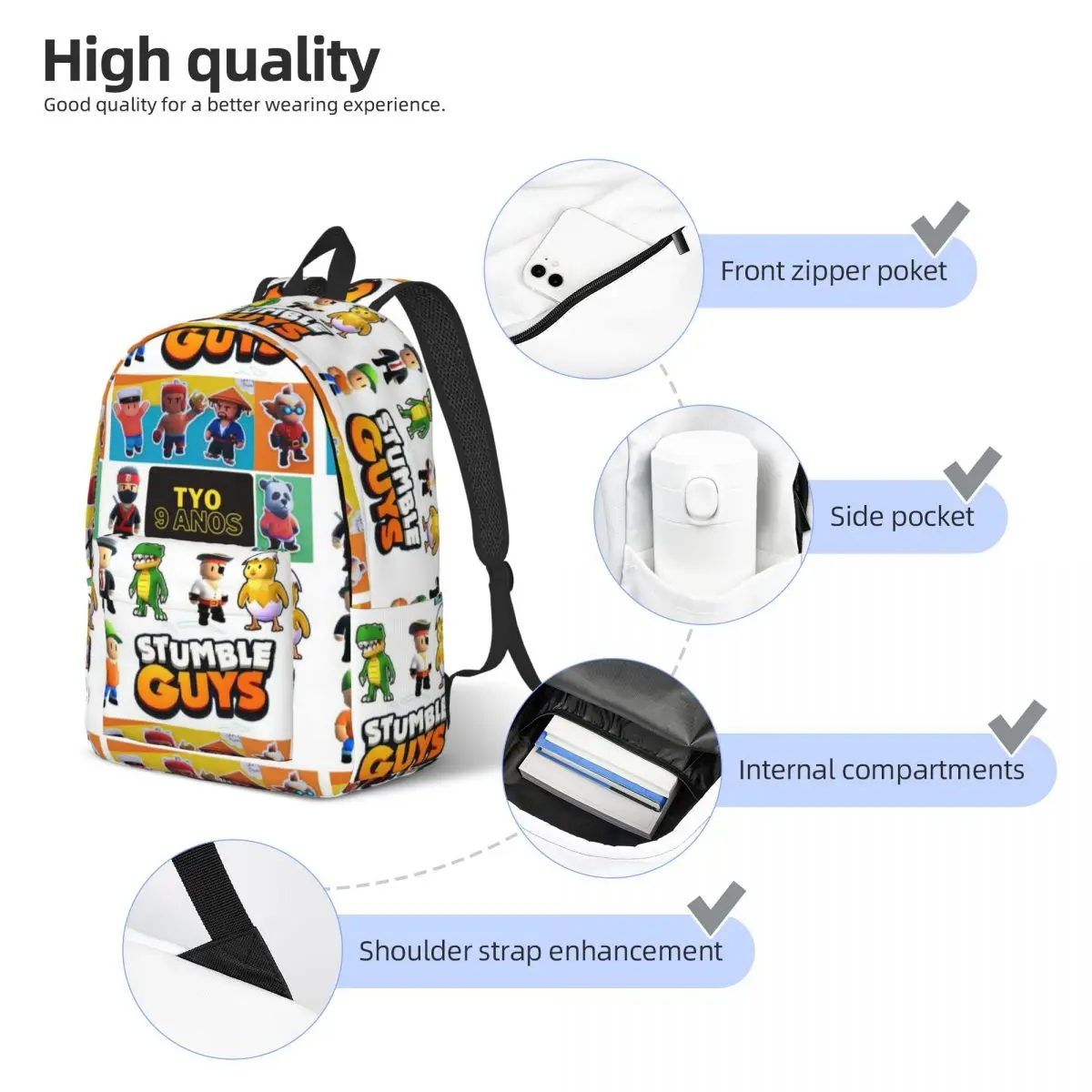 Stumble Guys Game for Teens Student School Bookbag Cartoon Canvas Daypack Elementary High College Travel