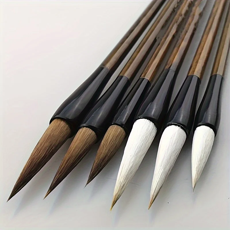 3Pcs Wood Writing Brushes Weasel Wool Hair Chinese Traditional Calligraphy Brush Set for Painting Pottery Ceramic Clay Writing