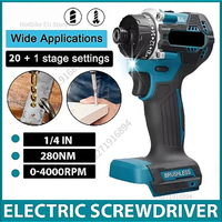 Drillpro Brushless Electric Impact Drill Screwdriver 20+1 Rechargeable Cordless Electric Drill Screw Driver for Makita Battery