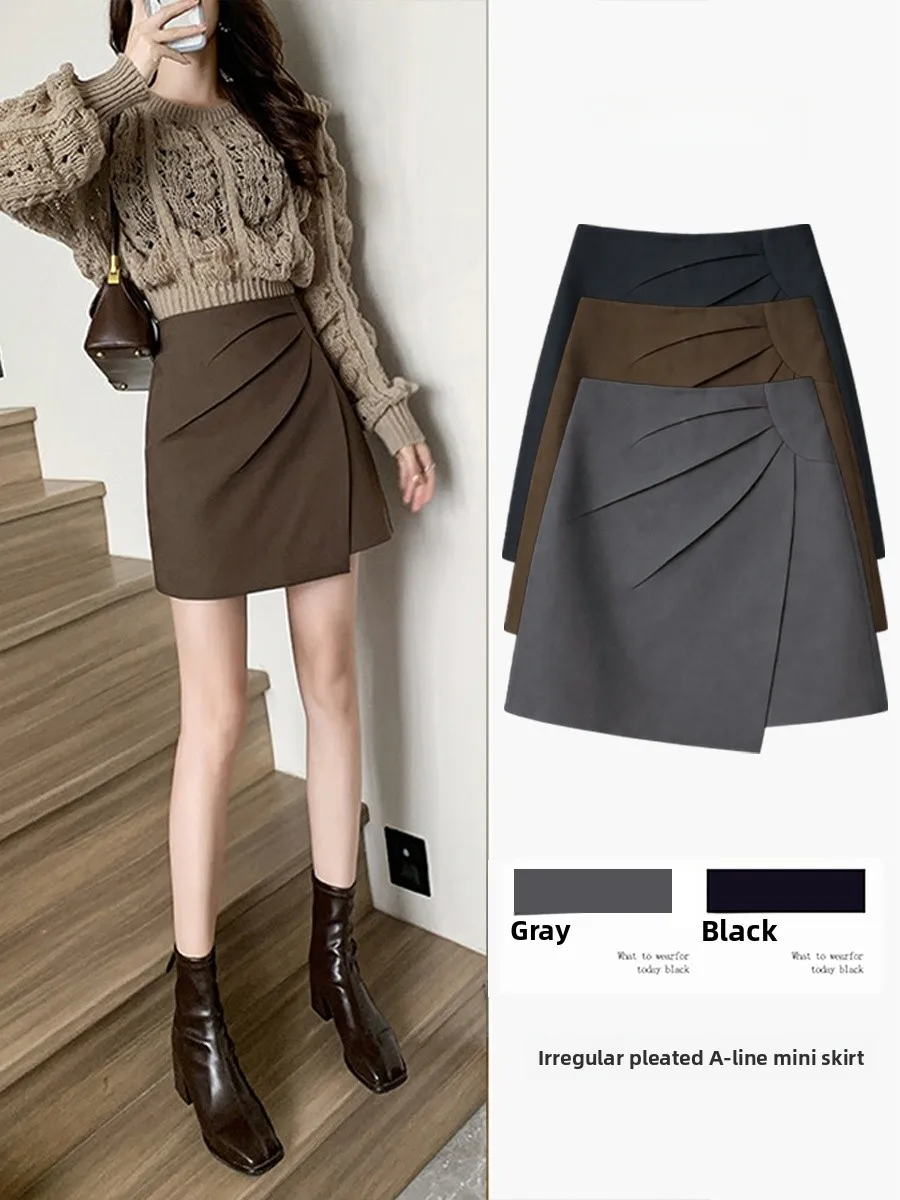 

ay Asymmetrical High Waist A-Line Skirt Women's Spring Autumn New Sle Pleated Suit ort Skirt Slimming Effect