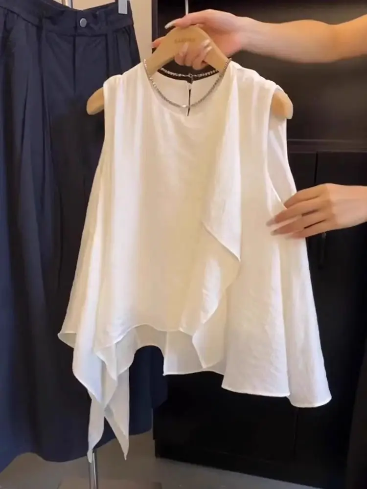 

Женский свободный крой размера плюс 300, новинка лета, повседневный топ с асимметричным подолом, большой размер, толстый мм