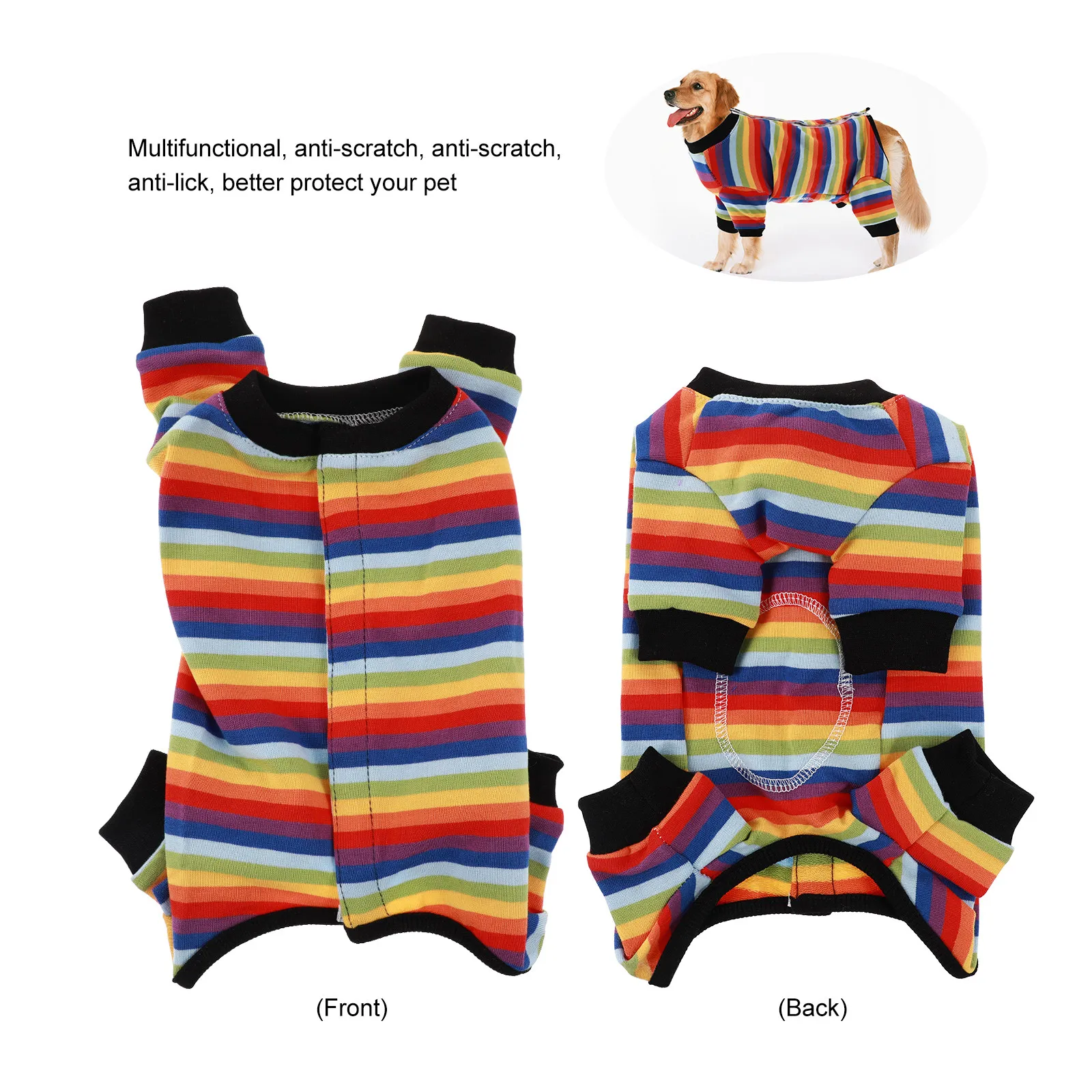 Rainbow Pet Dog Recovery Shirt Post Surgery Protective Suit Prevents Licking Wounds Skin Irritation Warm Comfortable Fit Washing