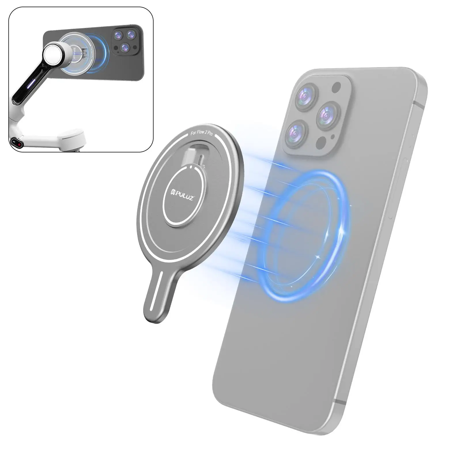 PULUZ Magnetischer Adapter, Aluminiumlegierung, Handy-Magnethalterung, tragbar, für Insta360 Flow 2 Pro, Sportkamera-Zubehör