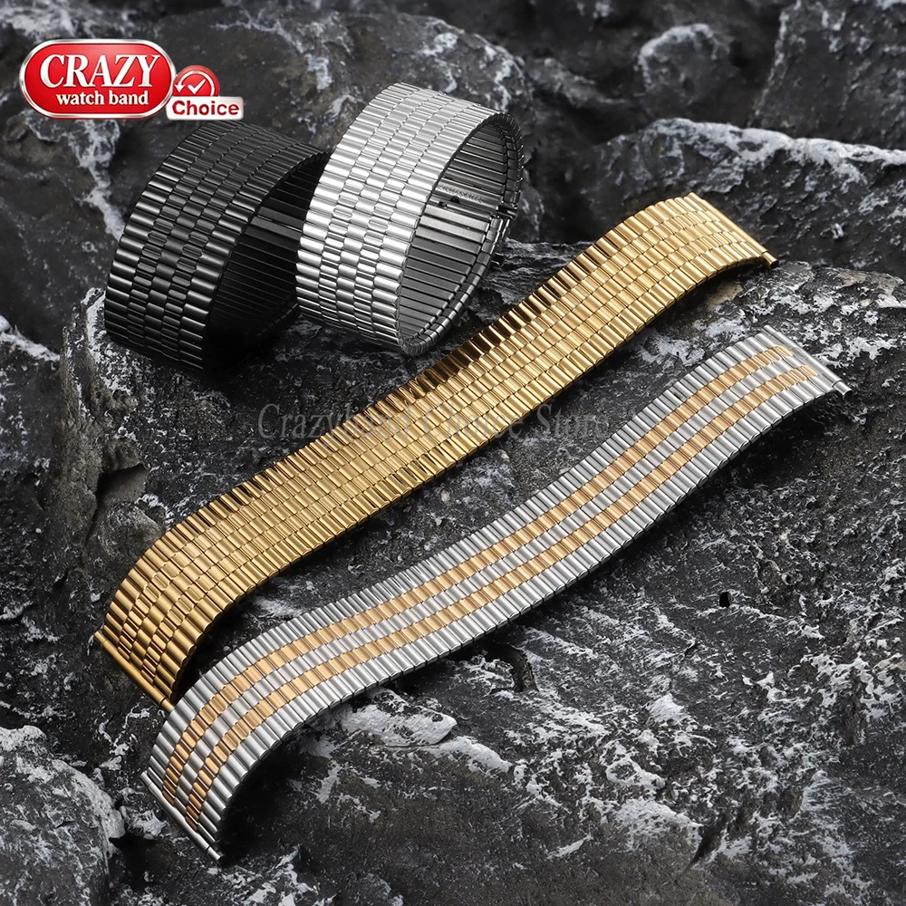 12/14mm Stretch Expansion Stainless Steel WatchBand 16mm18mm20mm22mm Universal Metal Elastic Belt Men Women Matte Strap Bracelet