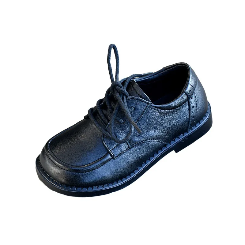 Genuine Leather Children\'s Leather Shoes Mary Jane Baby Boys School Shoes Black Lace Cowhide Girls Casual Shoes Size 30 36