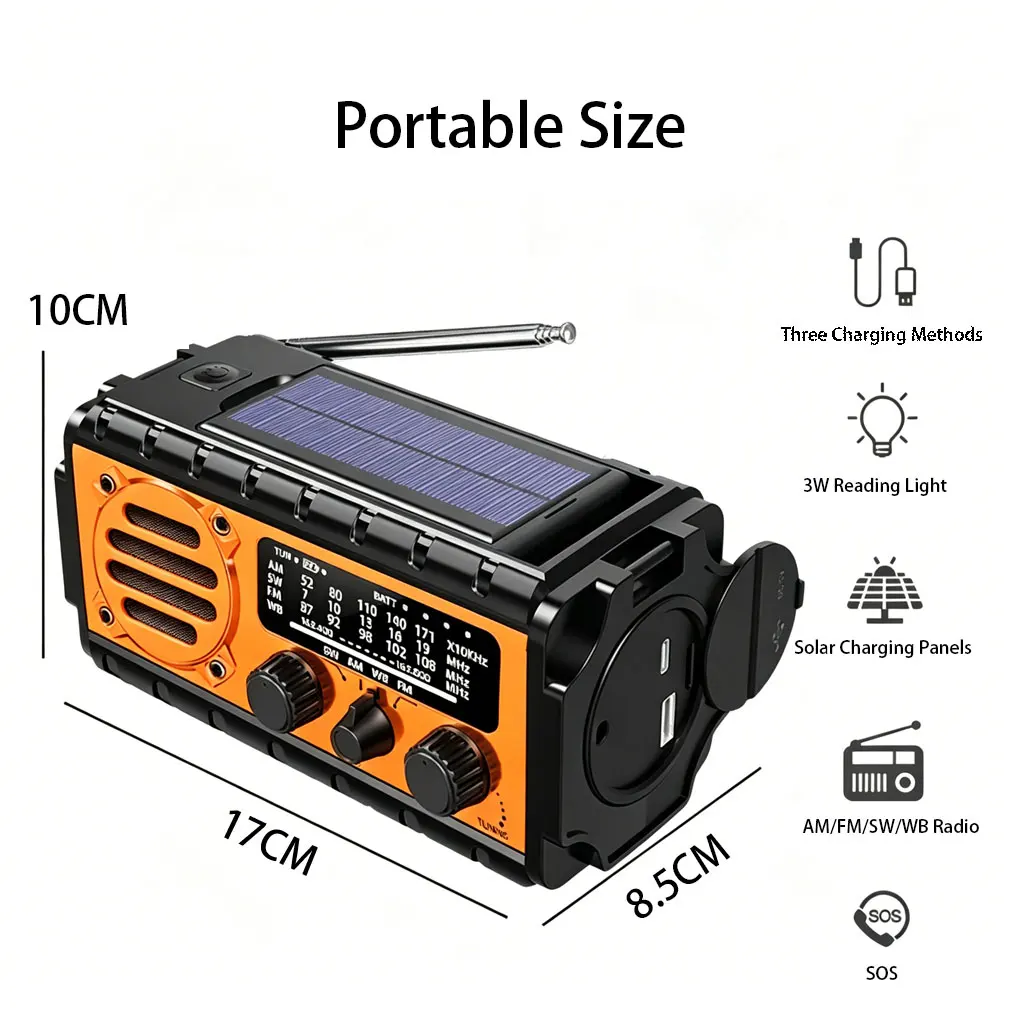 

Hot Emergency Radio SOS Alarm Hand Crank USB Reading Flashlight 20000mAh Bank Phone Charger Solar AM/FM/SW/WB Weather Radio