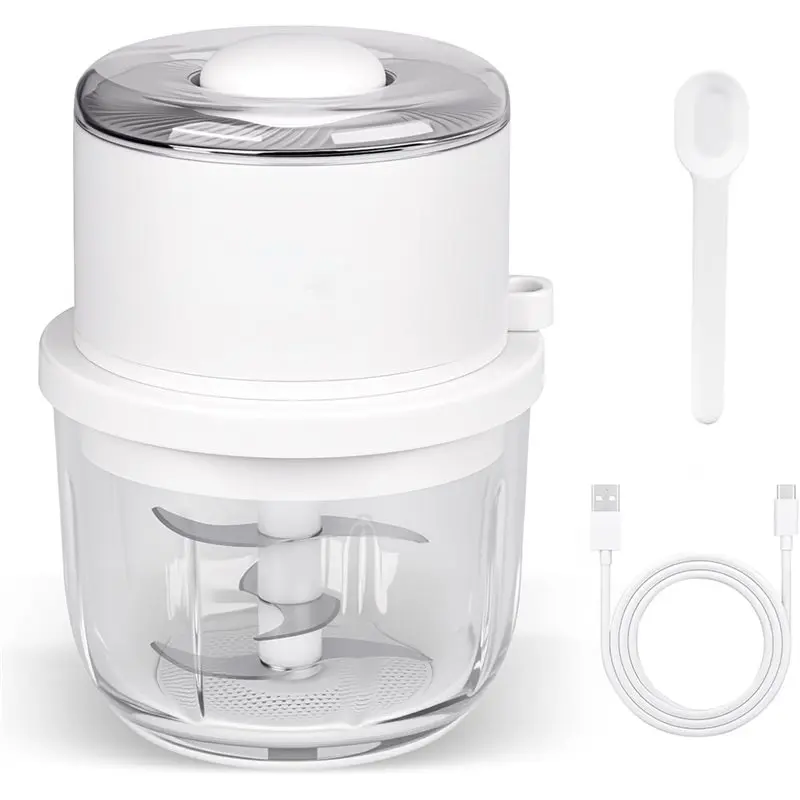 ABBK-Electric Garlic Chopper, 350ML Glass Bowl Mini Food Processor, Portable Chopper Onion Garlic Grinder, For Ginger, Chili