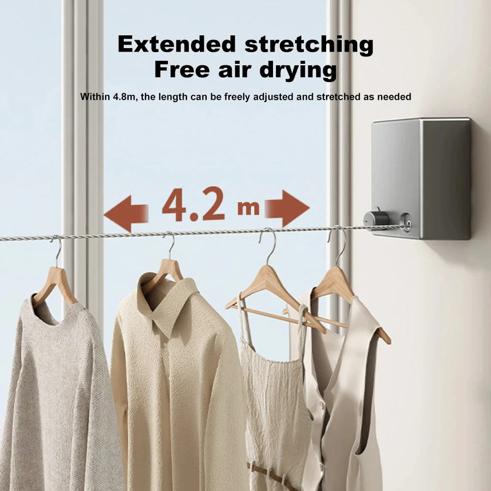 Retractable Clothesline Indoor and Outdoor Clothes Wall Hanger Drying Rack Balcony Bathroom Invisible Clothesline Wire Rope