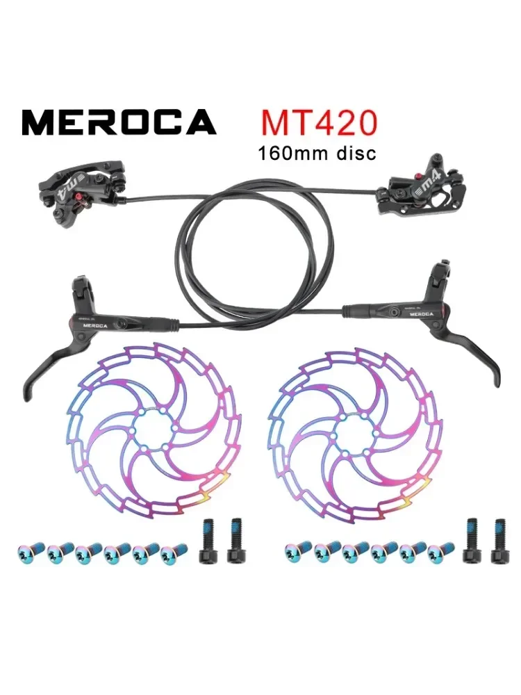 AliExpress NONE MEROCA MT420 Mountain Bike Oil Brake 160mm Disc Brake Four Piston Left Rear/Right Front Brake Bicycle Oil