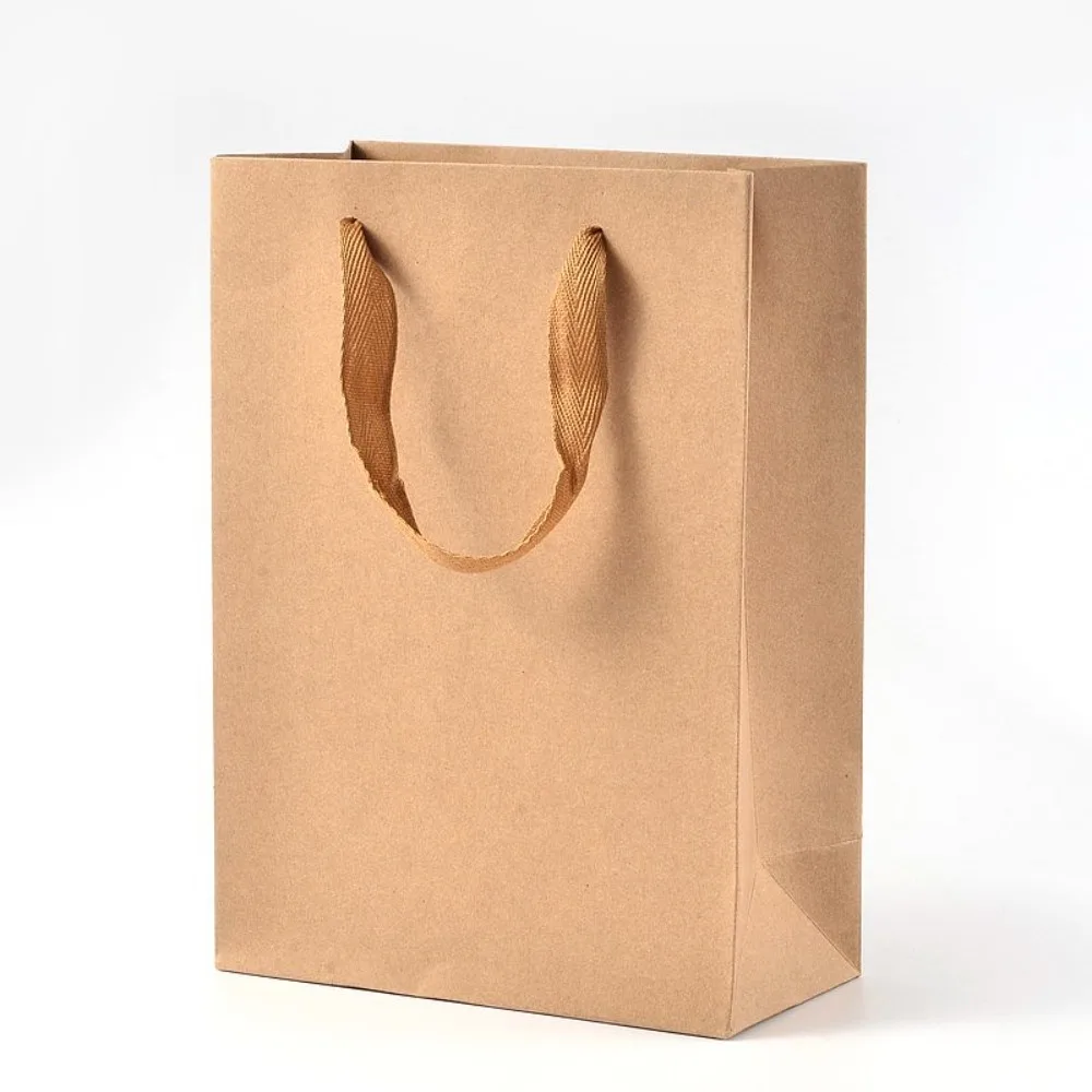 

10pcs Rectangle Kraft Paper Bags with Handle Retail Shopping bag Brown Paper bag Merchandise bag Gift Party bag with Nylon Cord