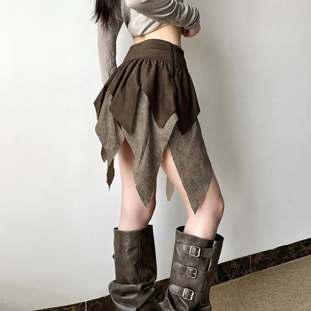 

Women's High Waist Irregular Skirt Solid Color Slim-fit Street Fashion Autumn New European And American Style for Women