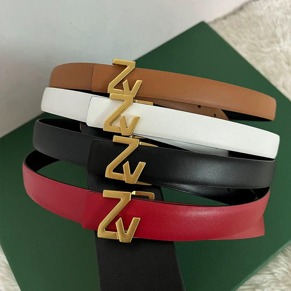 2026 New Luxury Thin 2.5cm Genuine Leather Reversible Belt Fashion Women Belts Designer Metal Belt Female Dress Jeans Waistband