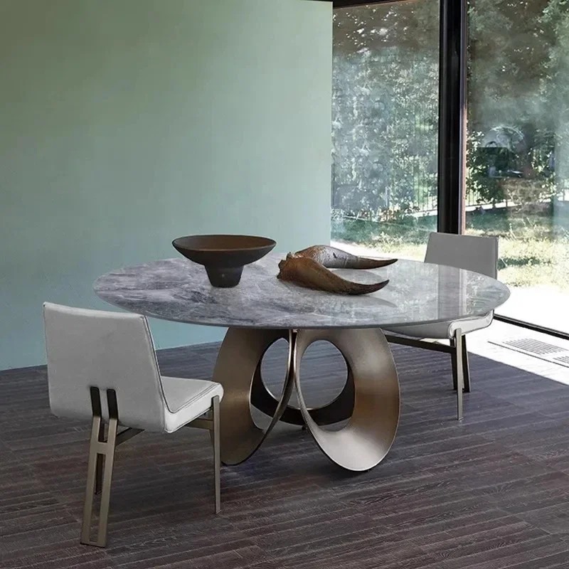 JJLight luxury rock slab multi-functional large round dining table household thermal insulation turntable modern and simple