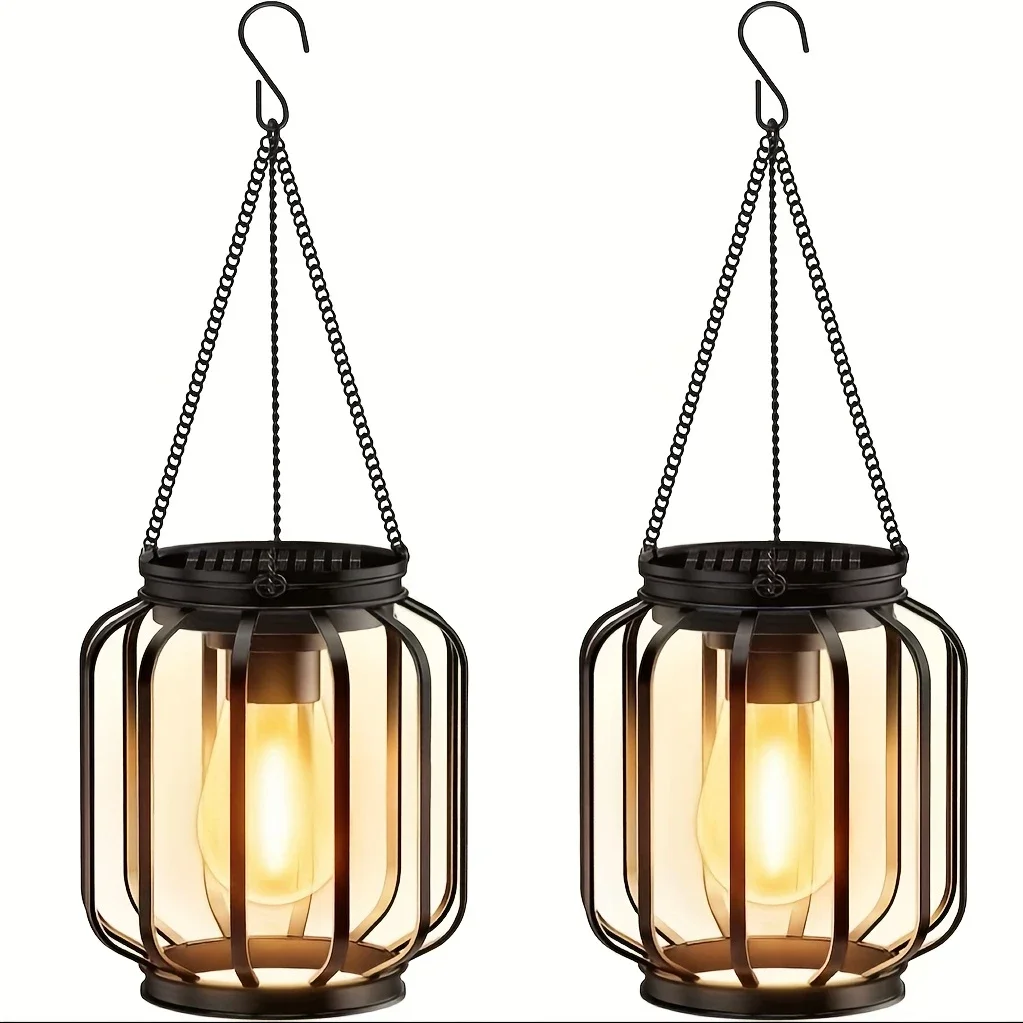 1/2pcs Solar Lantern Outdoor Light, Metal Solar Hanging Light, Brighter Hanging Solar Chandelier, Courtyard Garden Decoratiot