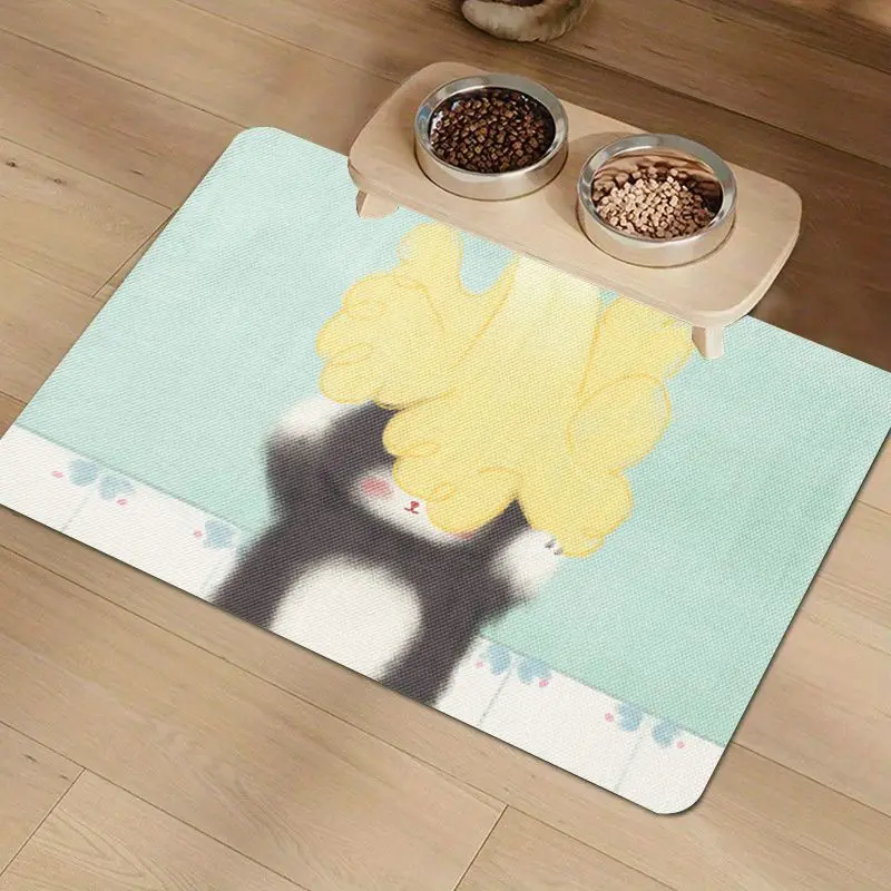 VIKAMA Cat & Fluffy Dog Diatom Mud Pet Feeding Mat, 8 Designs, Non-Slip Washable Absorbent Dog Cat Mat